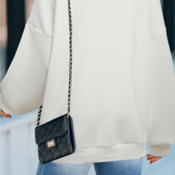 White Drop-shoulder Pullover Sweatshirt - Picture 2 of 14